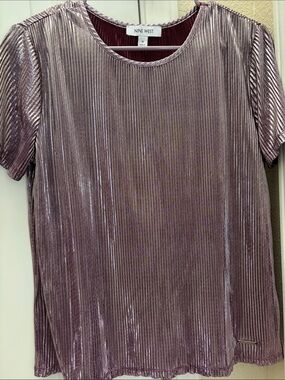 Nine West Metallic Ribbed Short Sleeve Top